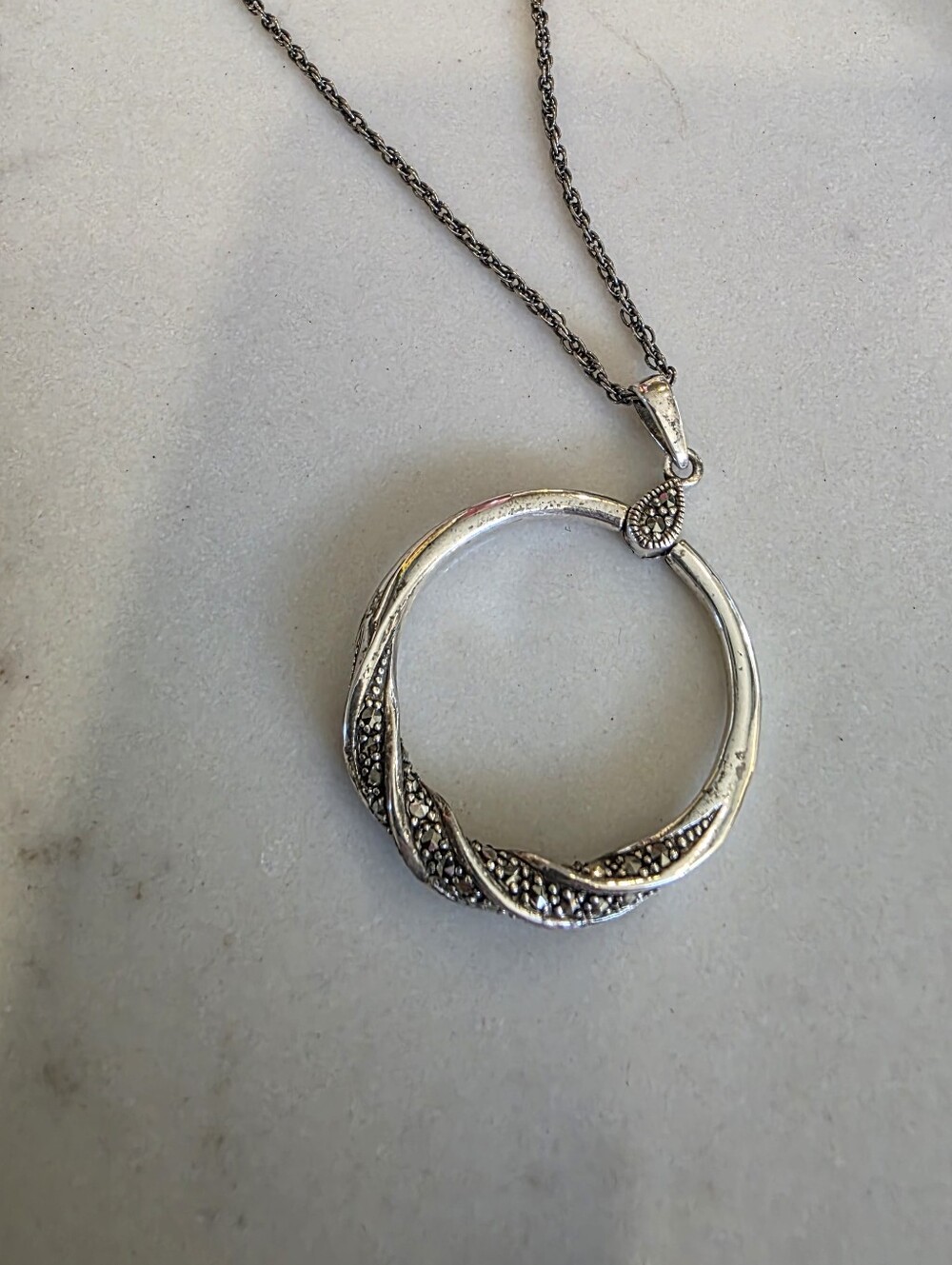 Made In Italy Marcasite Twist Pendant Sterling Silver Necklace - Women Jewelry